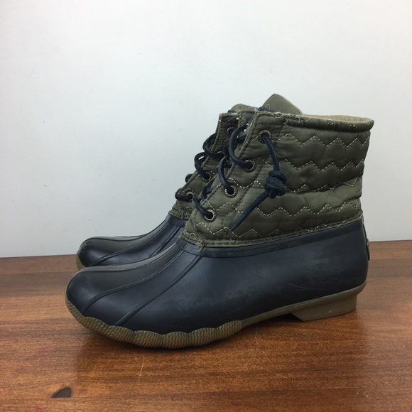 Sperry Women's Saltwater Duck Boots Green Quilted Size 7 Side Zip STS84369. - Picture 1 of 14